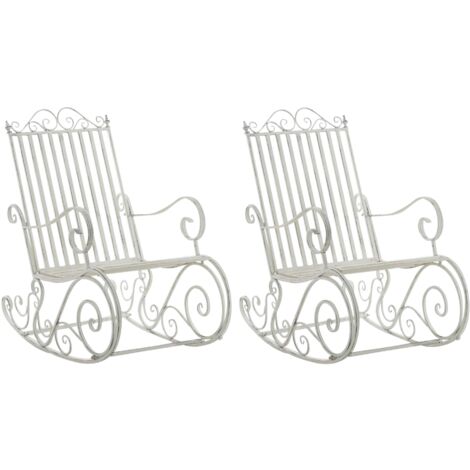Conjunto de 2 mecedoras de exterior con reposabrazos en metal blanco envejecido 100002844