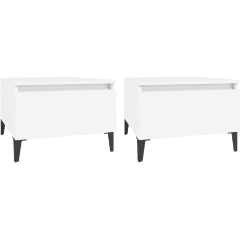 Conjunto de 2 mesas auxiliares con cajón 50 x 46 x 35 cm en madera contrachapada blanca DEC032615