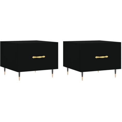 Conjunto de 2 mesas auxiliares con cajón 50 x 50 x 40 cm madera de ingeniería negra y hierro DEC040418