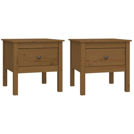 Conjunto de 2 mesas auxiliares con cajón cehvets 50 x 50 x 49 cm madera pino marrón miel DEC032656