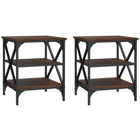 Conjunto de 2 mesas auxiliares con estantes 40 x 42 x 50 cm en madera contrachapada marrón y acero DEC032623