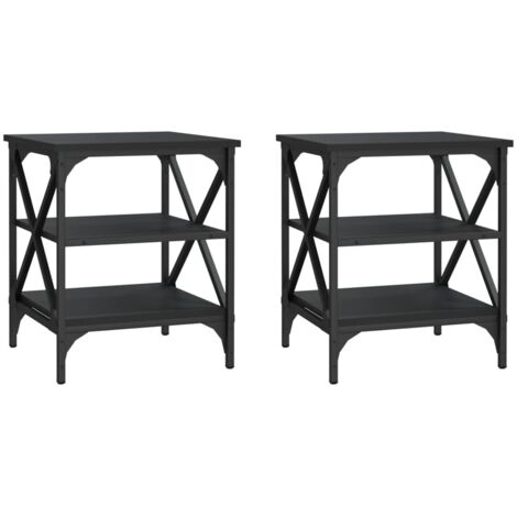 Conjunto de 2 mesas auxiliares con estantes 40 x 42 x 50 cm en madera contrachapada negra y acero DEC032641
