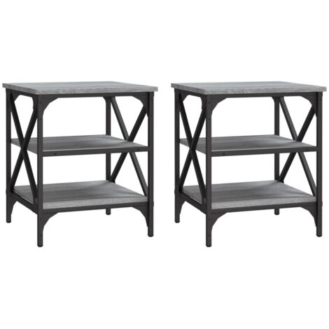 Conjunto de 2 mesas auxiliares con estantes 40 x 42 x 50 cm madera contrachapada gris y acero DEC032647