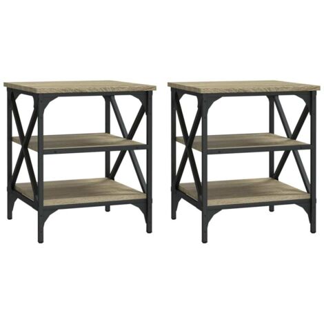 Conjunto de 2 mesas auxiliares con estantes 40 x 42 x 50 cm madera contrachapada y acero DEC032628