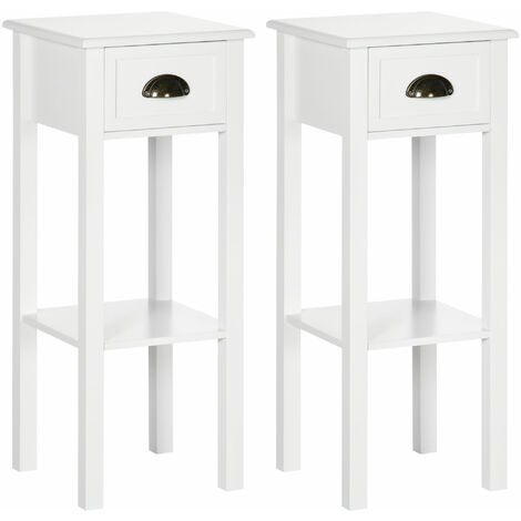 Conjunto de 2 mesas auxiliares mesitas de noche con cajón y estante de almacenamiento estilo moderno para salón dormitorio 30x30x75 cm