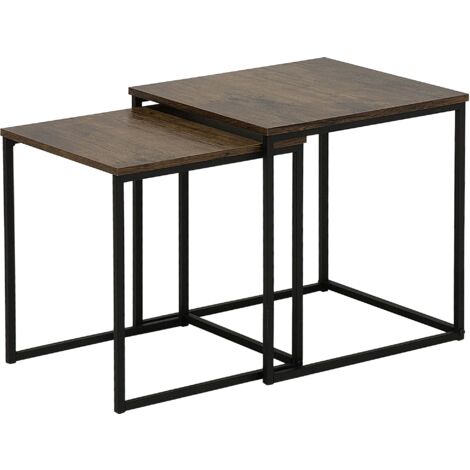 Conjunto de 2 mesas de centro de madera oscura marco negro industrial Denny - Madera oscura