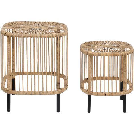 Conjunto de 2 mesas de ratán negro natural a mano resistente UV Cesantico