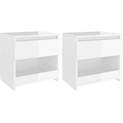Conjunto de 2 mesitas de noche con cajones y compartimento abierto 40 x 30 x 39 cm aglomerado blanco brillo DEC034987