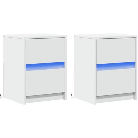 Conjunto de 2 mesitas de noche con cajones y LED 38 x 34 x 50 cm en madera contrachapada blanca DEC032870