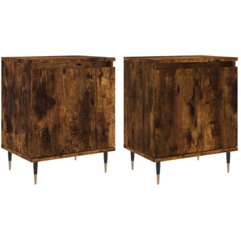 Conjunto de 2 mesitas de noche con compartimento con puerta 40 x 30 x 50 cm madera contrachapada marrón y hierro DEC035080