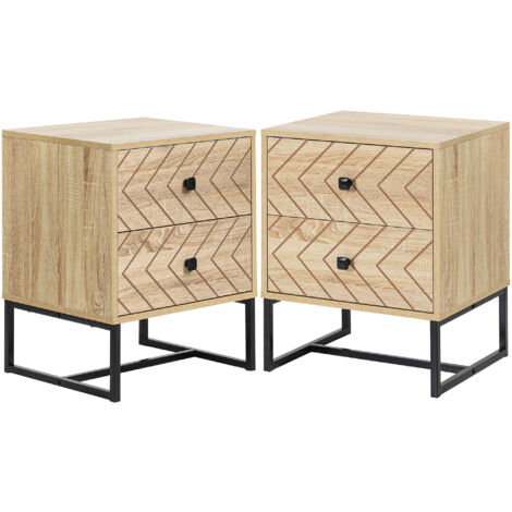 Conjunto de 2 mesitas de noche mesillas de noche con 2 cajones y patas de metal estilo moderno para dormitorio salón oficina 48x39,5x60 cm