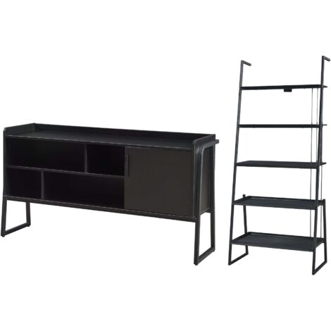 Conjunto de 2 muebles con estante de escalera y mueble de TV negro 030009369