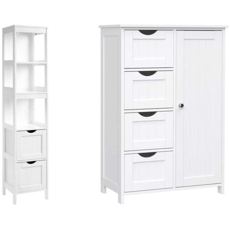 Conjunto de 2 muebles de baño con armario de almacenaje y cajones abiertos estilo moderno para salón o cocina color blanco 120004029