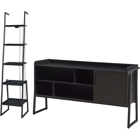 Conjunto de 2 muebles que incluye mueble de TV y estante de escalera color negro 030009366
