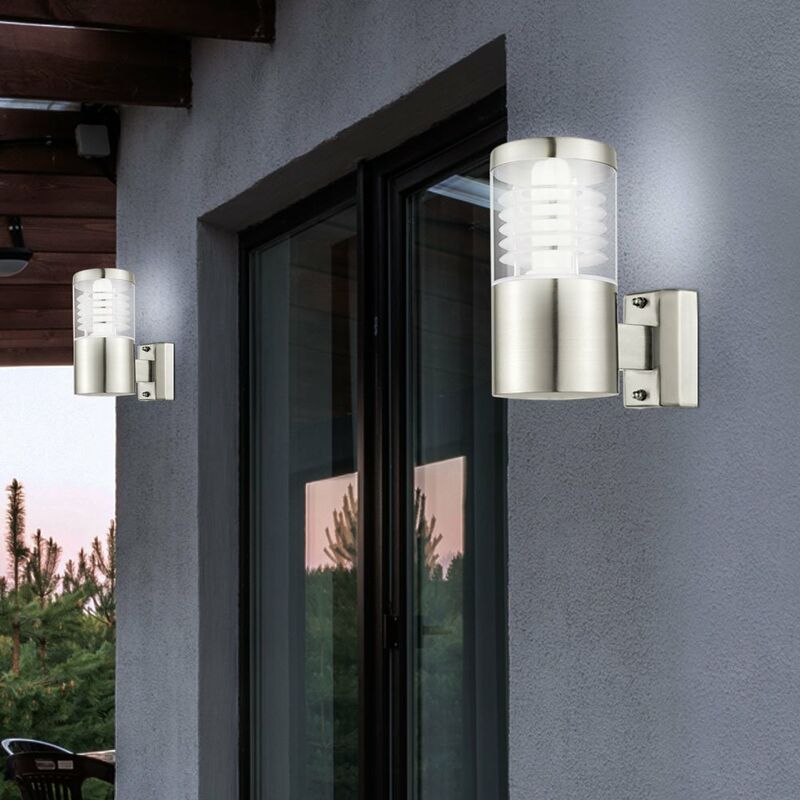 

Juego de 2 apliques de pared de acero inoxidable para fachadas, iluminación de puertas de casa, luces IP44, focos de exterior