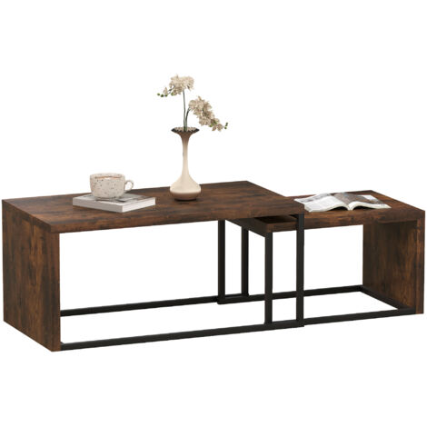 Conjunto de 2 piezas: mesa de centro, mesa consola, mesa auxiliar, MDF, metal, 90 x 48 x 42 cm / 59 x 42 x 36 cm, negro y marrón.