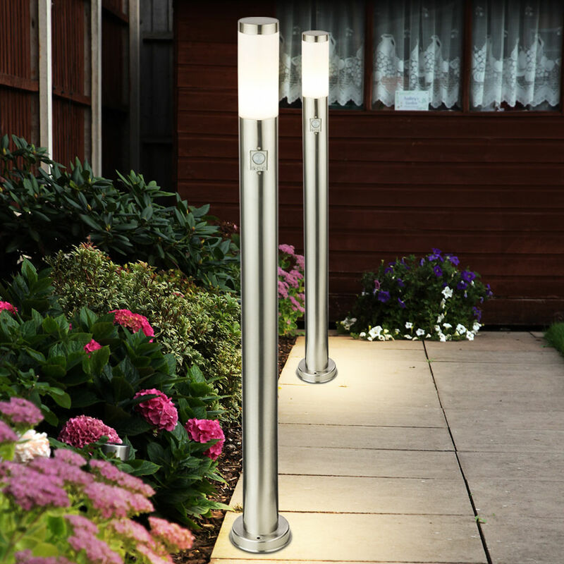 

Juego de 2 luces de pie para exteriores, diseño de acero inoxidable, lámparas de iluminación para caminos de jardín, detector de movimiento