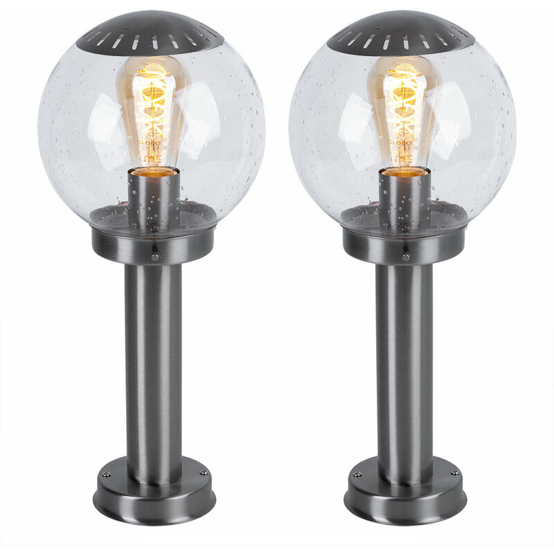 

Juego de 2 luces de pie para exteriores, terrazas, lámparas de pie para parque, focos de vidrio de acero inoxidable