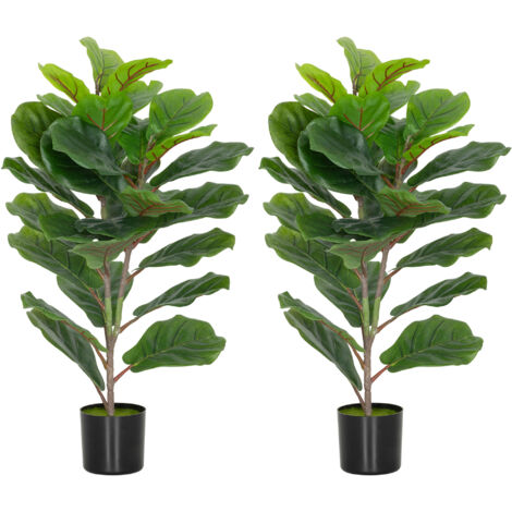 Conjunto de 2 plantas artificiales de interior: higuera artificial de 80 cm con maceta de plástico y cubierta de terciopelo verde.