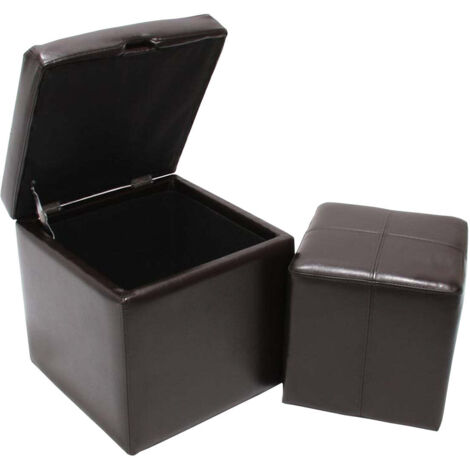 Conjunto de 2 pufs con cubos de almacenaje asientos de piel marrón y polipiel 45 x 44 x 44 cm 040011605