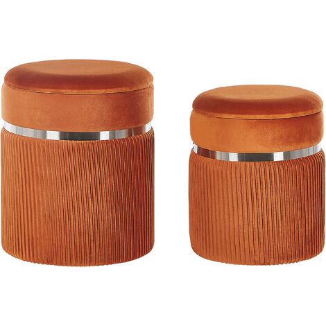 Conjunto de 2 pufs de terciopelo naranja almacenaje bandas de metal glamour sala de estar dormitorio Camdenton
