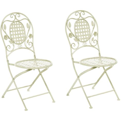 Conjunto de 2 sillas de balcón hierro verde claro metal envejecido plegable exterior resistente a los rayos UV estilo retro francés Bivio
