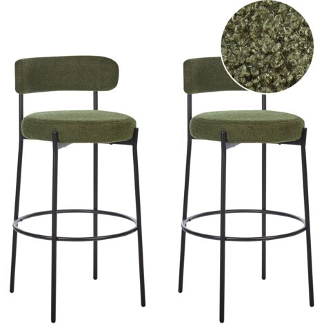 Conjunto de 2 sillas de bar bouclé patas de acero negro con tapas sin reposabrazos comedor verde oscuro Allison