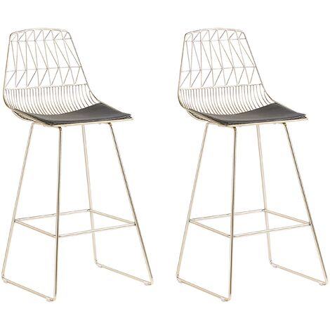 Conjunto de 2 sillas de bar de metal dorado cojines de asiento de piel sintética moderno Preston