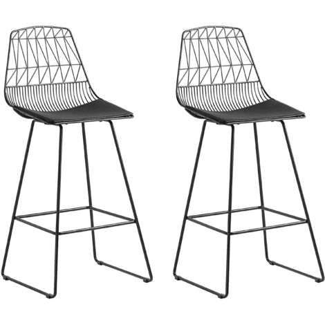 Conjunto de 2 sillas de bar de metal negro cojines de asiento de piel sintética moderno Preston