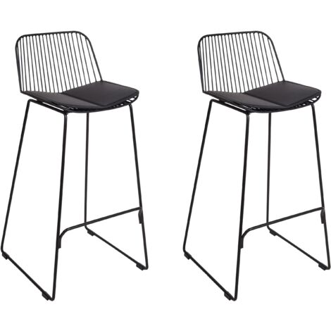 Conjunto de 2 sillas de bar de metal respaldo de alambre asiento de piel sintética negro Pensacola