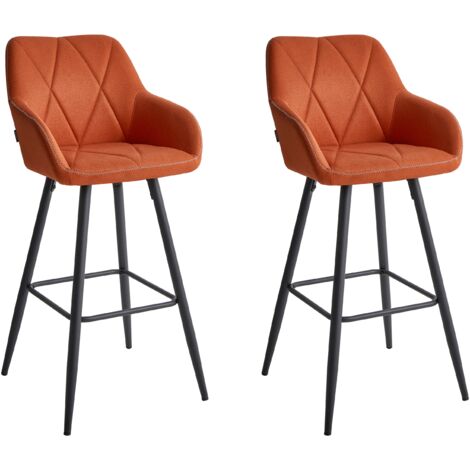 Conjunto de 2 sillas de bar de poliéster naranja negro acolchado reposabrazos Darien