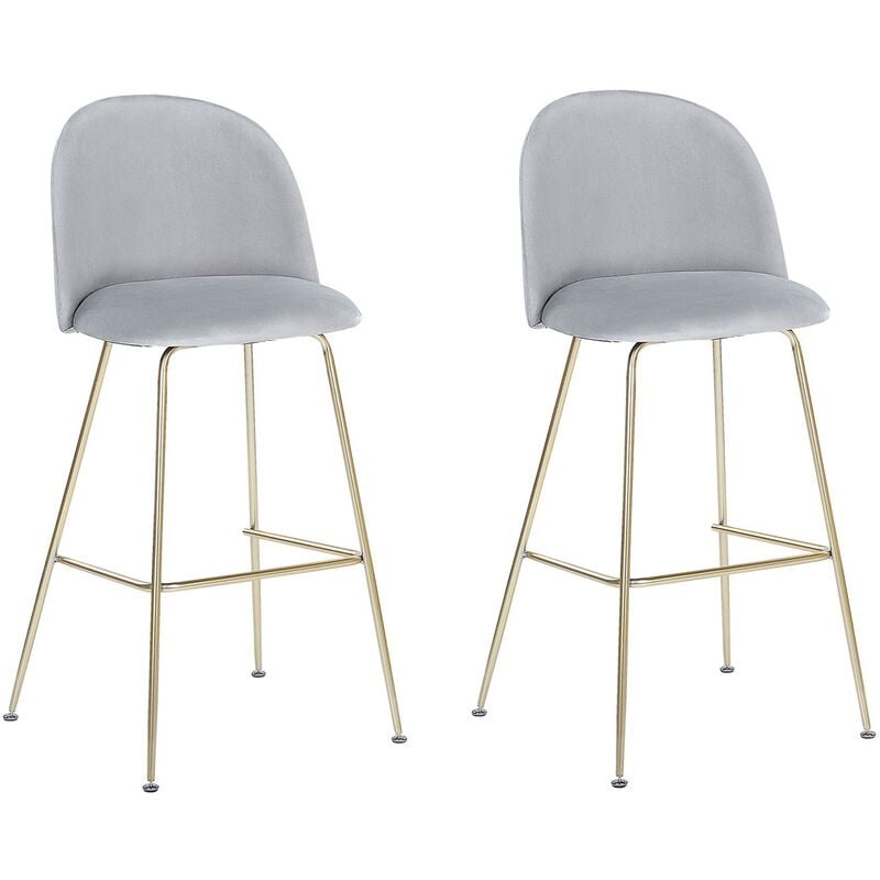 

Beliani - Conjunto de 2 sillas de bar de terciopelo gris ARCOLA