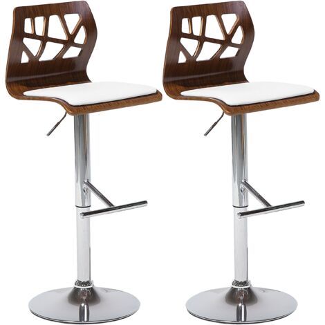 Conjunto de 2 sillas de bar giratorias ajustable de piel sintética blanco madera oscura Petersburg