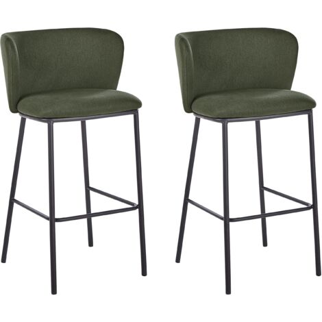 Conjunto de 2 sillas de bar modernas asiento tapizado poliéster sin reposabrazos respaldo curvo patas negras verde oscuro Mina