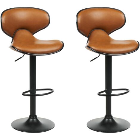 Conjunto de 2 sillas de bar modernos de altura regulable sin reposabrazos tapizado marrón dorado piel sintética Conway II