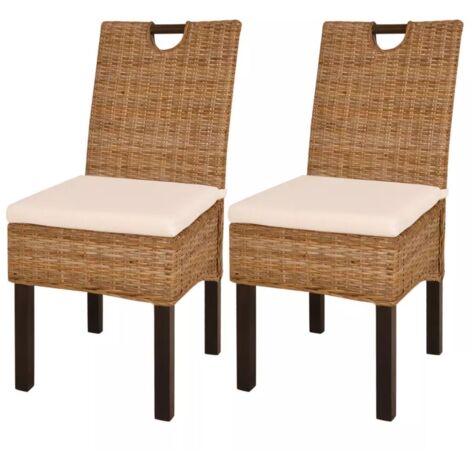 Conjunto de 2 sillas de cocina comedor de diseño clásico ratán Kubu madera de mango blanco CDS020969