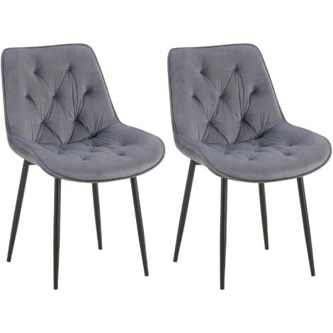 Conjunto de 2 sillas de comedor con asiento y respaldo capitoné en terciopelo gris oscuro y metal negro 100007321