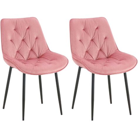Conjunto de 2 sillas de comedor con asiento y respaldo tapizado en terciopelo rosa y metal negro 100007459