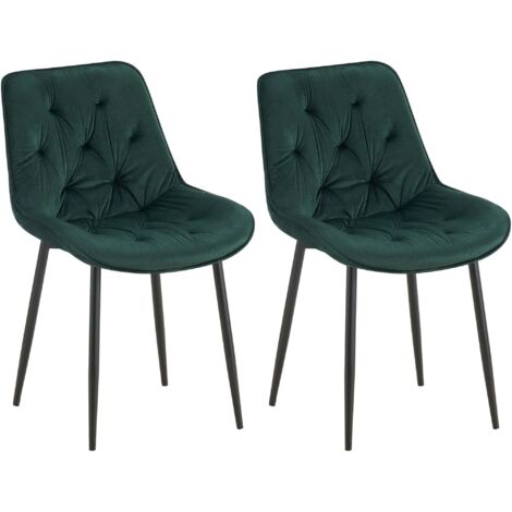 Conjunto de 2 sillas de comedor con asientos y respaldos tapizados en terciopelo verde y metal negro 100007399