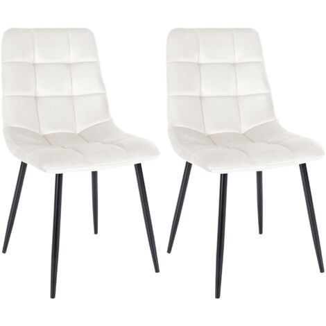 Conjunto de 2 sillas de comedor cuadradas con pespuntes decorativos en terciopelo blanco crema y patas de metal negro 100001573