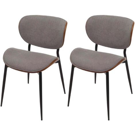 Conjunto de 2 sillas de comedor de diseño en madera curvada y tela gris claro con acabado nogal 040009506