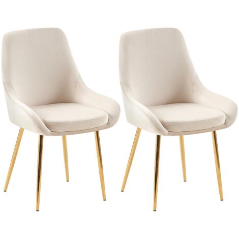 Conjunto de 2 sillas de comedor de diseño moderno elegantes y cómodas en terciopelo crema con estructura de metal dorado 100007725