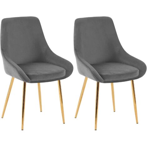 Conjunto de 2 sillas de comedor de diseño moderno elegantes y cómodas en terciopelo gris oscuro con estructura de metal dorado 100007654