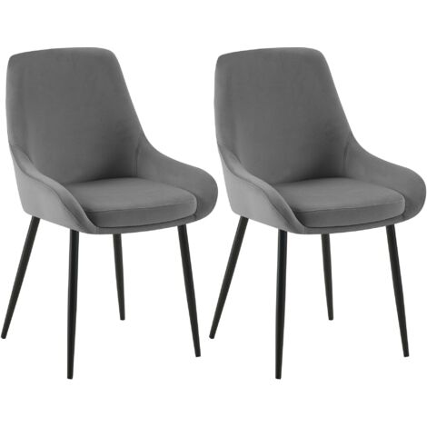 Conjunto de 2 sillas de comedor de diseño moderno elegantes y cómodas en terciopelo gris oscuro con estructura de metal negro 100007655