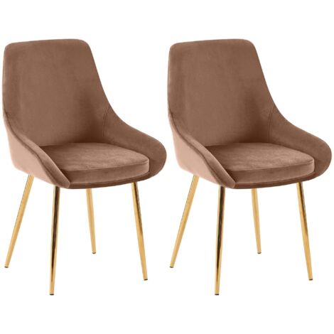 Conjunto de 2 sillas de comedor de diseño moderno elegantes y cómodas en terciopelo marrón con estructura de metal dorado 100007629