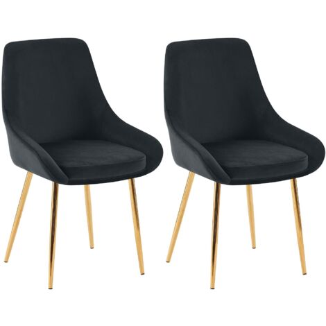 Conjunto de 2 sillas de comedor de diseño moderno elegantes y cómodas en terciopelo negro con estructura de metal dorado 100007446