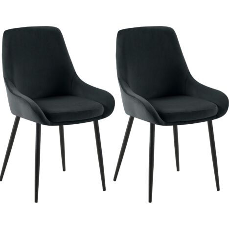 Conjunto de 2 sillas de comedor de diseño moderno elegantes y cómodas en terciopelo negro con estructura de metal negro 100007674