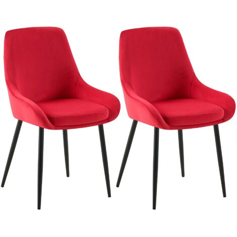 Conjunto de 2 sillas de comedor de diseño moderno elegantes y cómodas en terciopelo rojo con estructura de metal negro 100007855