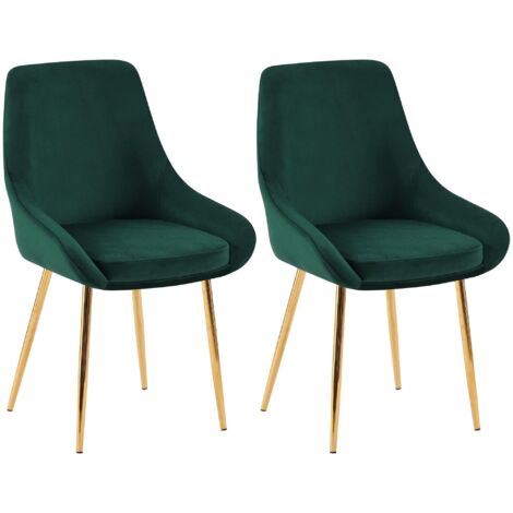 Conjunto de 2 sillas de comedor de diseño moderno elegantes y cómodas en terciopelo verde con estructura de metal dorado 100007435