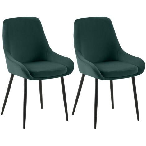 Conjunto de 2 sillas de comedor de diseño moderno elegantes y cómodas en terciopelo verde con estructura de metal negro 100007436